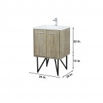 Lancy 24" Rustic Acacia Bathroom Vanity, White Quartz Top, White Square Sink, Monte Chrome Faucet Set, and 18" Frameless Mirr