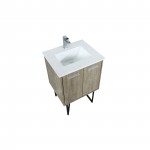 Lancy 24" Rustic Acacia Bathroom Vanity, White Quartz Top, White Square Sink, and Labaro Brushed Nickel Faucet Set