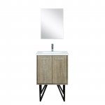 Lancy 24" Rustic Acacia Vanity, White Quartz Top, White Square Sink, Labaro Brushed Nickel Faucet Set, and 18" Frameless Mirr