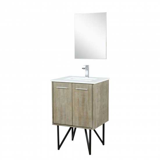 Lancy 24" Rustic Acacia Vanity, White Quartz Top, White Square Sink, Labaro Brushed Nickel Faucet Set, and 18" Frameless Mirr