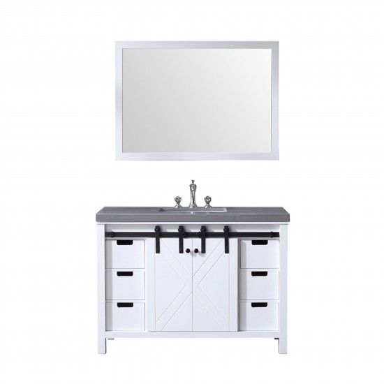 Marsyas 48" White Single Vanity, Grey Quartz Top, White Square Sink and 44" Mirror w/ Faucet