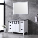 Marsyas 48" White Single Vanity, Grey Quartz Top, White Square Sink and 44" Mirror w/ Faucet