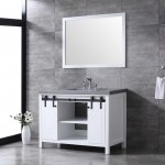 Marsyas 48" White Single Vanity, Grey Quartz Top, White Square Sink and 44" Mirror w/ Faucet