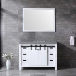 Marsyas 48" White Single Vanity, Grey Quartz Top, White Square Sink and 44" Mirror w/ Faucet