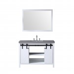 Marsyas 48" White Single Vanity, Grey Quartz Top, White Square Sink and 44" Mirror w/ Faucet