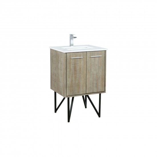 Lancy 24" Rustic Acacia Bathroom Vanity, White Quartz Top, White Square Sink, and Labaro Rose Gold Faucet Set