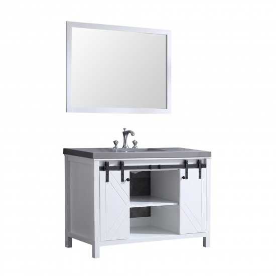 Marsyas 48" White Single Vanity, Grey Quartz Top, White Square Sink and 44" Mirror w/ Faucet