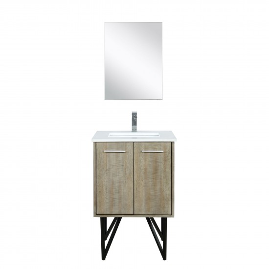 Lancy 24" Rustic Acacia Vanity, White Quartz Top, White Square Sink, Labaro Rose Gold Faucet Set, and 18" Frameless Mirror