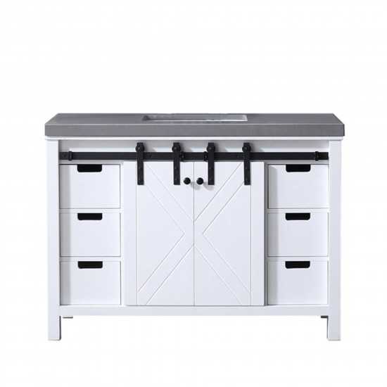 Marsyas 48" White Single Vanity, Grey Quartz Top, White Square Sink and no Mirror