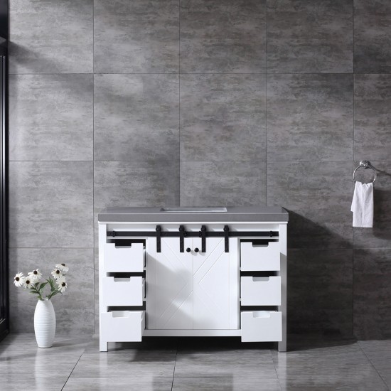 Marsyas 48" White Single Vanity, Grey Quartz Top, White Square Sink and no Mirror