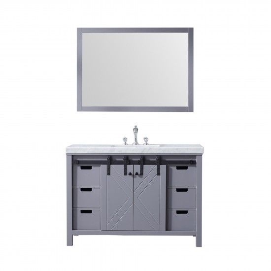 Marsyas 48" Dark Grey Single Vanity, White Carrara Marble Top, White Square Sink and 44" Mirror w/ Faucet