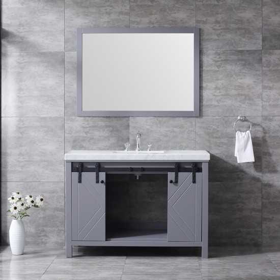 Marsyas 48" Dark Grey Single Vanity, White Carrara Marble Top, White Square Sink and 44" Mirror w/ Faucet