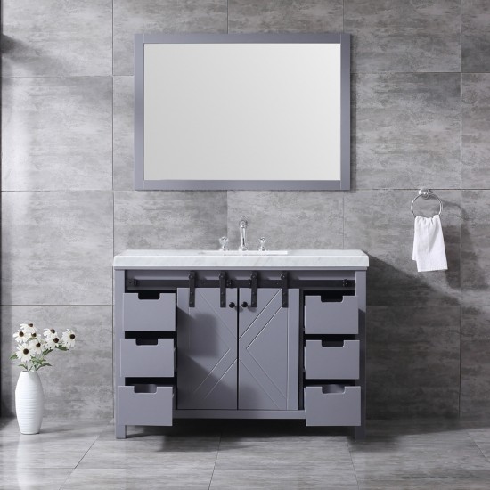 Marsyas 48" Dark Grey Single Vanity, White Carrara Marble Top, White Square Sink and 44" Mirror w/ Faucet