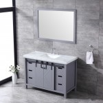 Marsyas 48" Dark Grey Single Vanity, White Carrara Marble Top, White Square Sink and 44" Mirror w/ Faucet