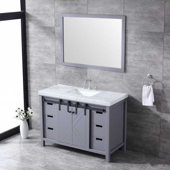 Marsyas 48" Dark Grey Single Vanity, White Carrara Marble Top, White Square Sink and 44" Mirror w/ Faucet
