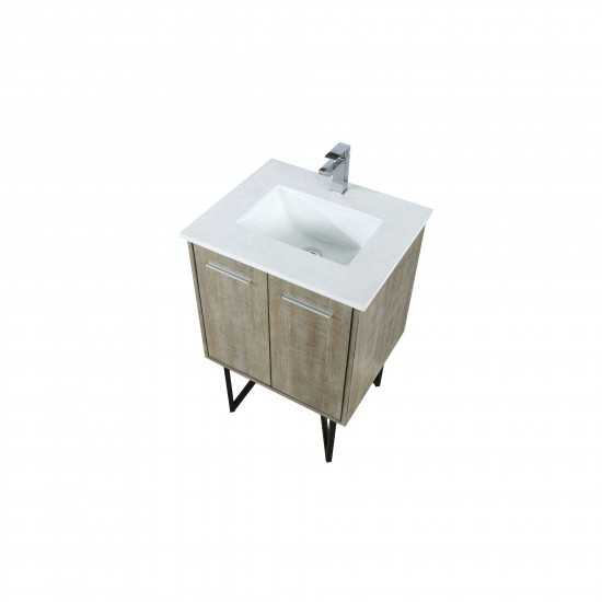 Lancy 24" Rustic Acacia Bathroom Vanity, White Quartz Top, White Square Sink, and Balzani Gun Metal Faucet Set