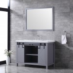 Marsyas 48" Dark Grey Single Vanity, White Carrara Marble Top, White Square Sink and 44" Mirror w/ Faucet