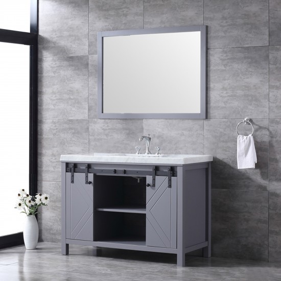 Marsyas 48" Dark Grey Single Vanity, White Carrara Marble Top, White Square Sink and 44" Mirror w/ Faucet
