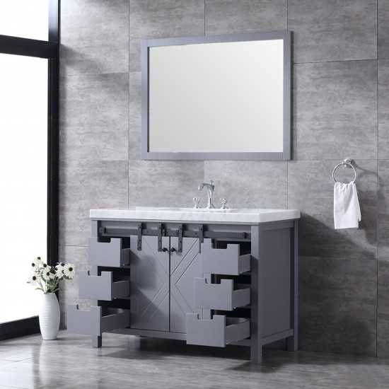 Marsyas 48" Dark Grey Single Vanity, White Carrara Marble Top, White Square Sink and 44" Mirror w/ Faucet