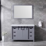 Marsyas 48" Dark Grey Single Vanity, White Carrara Marble Top, White Square Sink and 44" Mirror w/ Faucet