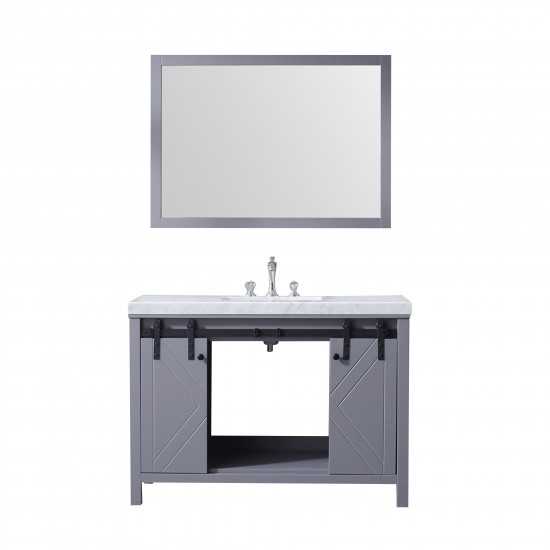 Marsyas 48" Dark Grey Single Vanity, White Carrara Marble Top, White Square Sink and 44" Mirror w/ Faucet