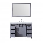 Marsyas 48" Dark Grey Single Vanity, White Carrara Marble Top, White Square Sink and 44" Mirror w/ Faucet