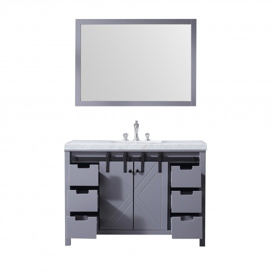 Marsyas 48" Dark Grey Single Vanity, White Carrara Marble Top, White Square Sink and 44" Mirror w/ Faucet