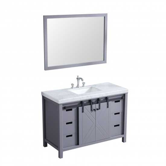 Marsyas 48" Dark Grey Single Vanity, White Carrara Marble Top, White Square Sink and 44" Mirror w/ Faucet