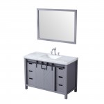 Marsyas 48" Dark Grey Single Vanity, White Carrara Marble Top, White Square Sink and 44" Mirror w/ Faucet