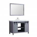 Marsyas 48" Dark Grey Single Vanity, White Carrara Marble Top, White Square Sink and 44" Mirror w/ Faucet