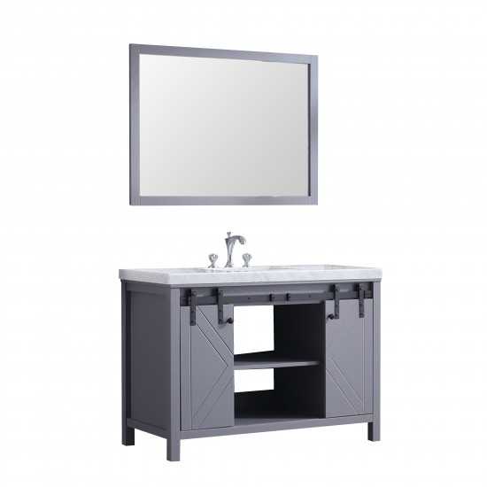 Marsyas 48" Dark Grey Single Vanity, White Carrara Marble Top, White Square Sink and 44" Mirror w/ Faucet