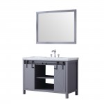 Marsyas 48" Dark Grey Single Vanity, White Carrara Marble Top, White Square Sink and 44" Mirror w/ Faucet