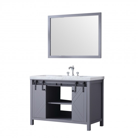 Marsyas 48" Dark Grey Single Vanity, White Carrara Marble Top, White Square Sink and 44" Mirror w/ Faucet