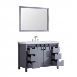 Marsyas 48" Dark Grey Single Vanity, White Carrara Marble Top, White Square Sink and 44" Mirror w/ Faucet