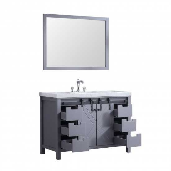 Marsyas 48" Dark Grey Single Vanity, White Carrara Marble Top, White Square Sink and 44" Mirror w/ Faucet