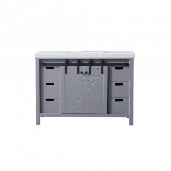 Marsyas 48" Dark Grey Single Vanity, White Carrara Marble Top, White Square Sink and no Mirror