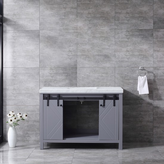 Marsyas 48" Dark Grey Single Vanity, White Carrara Marble Top, White Square Sink and no Mirror