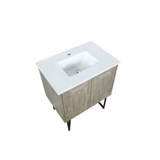 Lancy 30" Rustic Acacia Bathroom Vanity, White Quartz Top, and White Square Sink