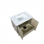 Lancy 30" Rustic Acacia Bathroom Vanity, White Quartz Top, and White Square Sink