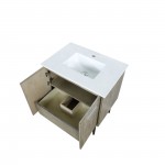 Lancy 30" Rustic Acacia Bathroom Vanity, White Quartz Top, and White Square Sink