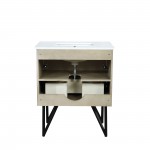 Lancy 30" Rustic Acacia Bathroom Vanity, White Quartz Top, and White Square Sink