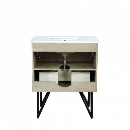 Lancy 30" Rustic Acacia Bathroom Vanity, White Quartz Top, and White Square Sink