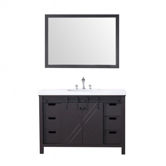 Marsyas 48" Brown Single Vanity, White Quartz Top, White Square Sink and 44" Mirror w/ Faucet