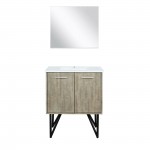 Lancy 30" Rustic Acacia Bathroom Vanity, White Quartz Top, White Square Sink, and 28" Frameless Mirror