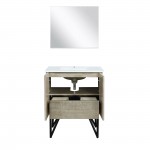 Lancy 30" Rustic Acacia Bathroom Vanity, White Quartz Top, White Square Sink, and 28" Frameless Mirror