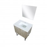 Lancy 30" Rustic Acacia Bathroom Vanity, White Quartz Top, White Square Sink, and 28" Frameless Mirror