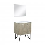 Lancy 30" Rustic Acacia Bathroom Vanity, White Quartz Top, White Square Sink, and 28" Frameless Mirror