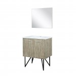 Lancy 30" Rustic Acacia Bathroom Vanity, White Quartz Top, White Square Sink, and 28" Frameless Mirror