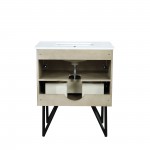 Lancy 30" Rustic Acacia Bathroom Vanity, White Quartz Top, White Square Sink, and 28" Frameless Mirror