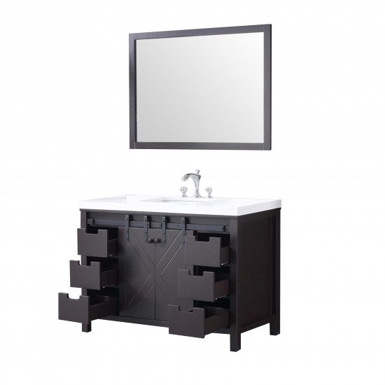 Marsyas 48" Brown Single Vanity, White Quartz Top, White Square Sink and 44" Mirror w/ Faucet